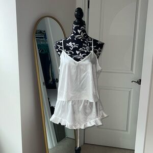 Sweetest Dreams Ivory Satin Ruffled Two-Piece Pajama Set